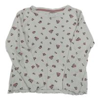 Bílé žebrované květované triko H&M