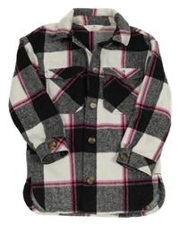 Bílo-černo-růžová kostkovaná vlněná košilová bunda H&M