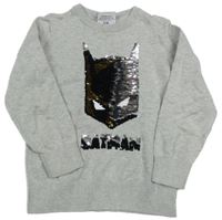 Svetlosivý sveter s Batmanem z flitrů C&A