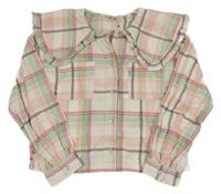 Bílo-mintovo-světlerůžová kostkovaná crop halenka s límečkem River Island