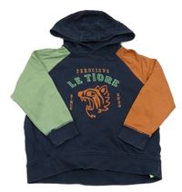 Tmavomodro-zeleno-hnedá mikina s vlkem a kapucňou John Lewis