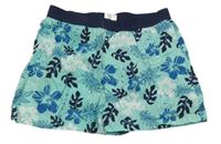 Zeleno-tmavomodré květované pyžamové kraťasy