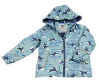 Světlemodrá voděodolná zateplená bunda s velrybami a kapucí Lupilu