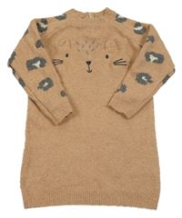 Starorůžovo-šedé vlněné svetrové šaty s kočičkou