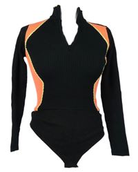 Dámské černo-oranžové žebrované pletené body Topshop 