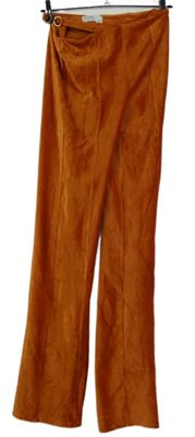 Dámske oranžové zamatové rebrované teplákové nohavice Bershka