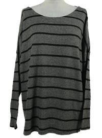 Dámské šedo-černé pruhované úpletové triko se zkřížením na zádech Pep&Co