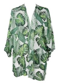 Dámský bílo-zelený šifonový cardigán s lístky 