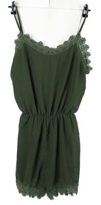 Dámský khaki šifonový letní overal s krajkou 