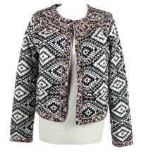Dámsky čierno-biely vzorovaný zateplený cardigán s výšivkami Atmosphere
