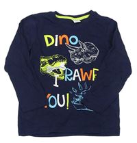 Tmavomodré tričko s nápisom a dinosaurami Kiki&Koko