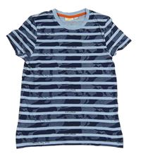 Tmavomodro-modré pruhované tričko so vzorom kids