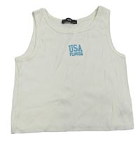 Biely rebrovaný crop top s nápisom C&A