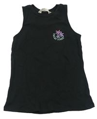 Antracitový rebrovaný top s výšivkou H&M