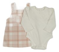 2set- ružovo-biele kockované fleecové šaty+ biele body George