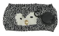 Nové- Černo-bílá melírovaná pletená čelenka s tučňákem Primark