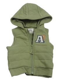 Khaki rebrovaná tepláková zateplená vesta s písmenem a kapucňou C&A