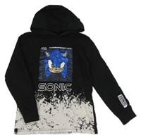 Černo-bílé triko se Sonicem z flitrů a kapucí Next