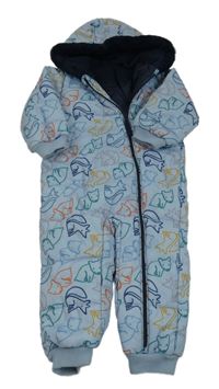 Svetlomodrá šušťáková zimná kombinéza so zvieratkami a kapucňou Nutmeg