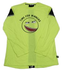 Neónově zeleno-čierne tričko so smajlíkom