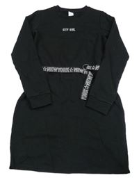 Černé teplákové šaty s nápisem a páskem C&A