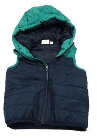 Tmavomodro-zelená šušťáková zateplená vesta s kapucňou Impidimpi