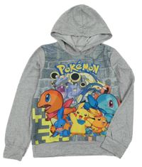 Šedá mikina s Pokémony a kapucí 