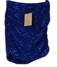 Nové - Dámska tmavomodrá sieťovaná flitrová nařasená sukňa Shein