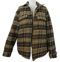 Pánská béžovo-tmavomodrá kostkovaná košilová zateplená bunda H&M