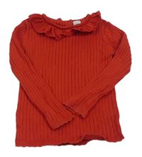 Červený rebrovaný sveter s golierikom TU
