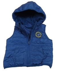 Tmavomodrá vzorovaná šušťáková zateplená vesta s nášivkou a kapucňou Impidimpi