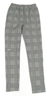 Bielo-antracitovo-svetloružové vzorovano/kostkované legíny Shein