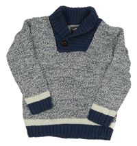 Tmavomodro-bílý melírovaný svetr s límečkem H&M