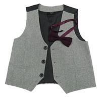 2set - Šedá melírovaná společenská vesta + motýlem bpc