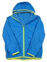 Modrá šušťáková nepromokavá ľahká bunda s kapucňou