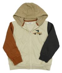 Béžovo-šedo-rezavá propínací mikina s autem a kapucí Next