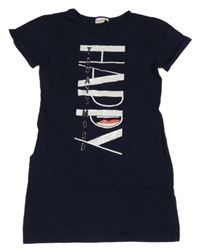 Tmavomodré bavlnené šaty s nápisom