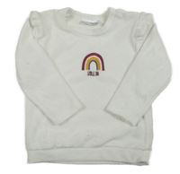 Biela zamatová rebrovaná mikina s dúhou a volánikmi Ergee