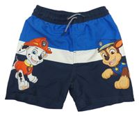 Tmavomodro-modro-biele plážové kraťasy s Paw Patrol