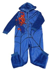 Modrá chlupatá kombinéza se Spidedmanem a kapucí 