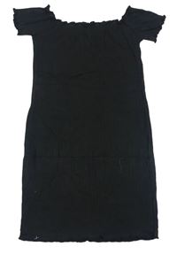 Čierne rebrované šaty s lodičkovým výstřihem Shein