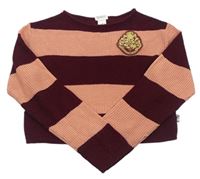 Vínovo-svetloružový pruhovaný crop sveter s Harry Potterem H&M