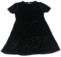 Čierne zamatové šaty s bodkami F&F