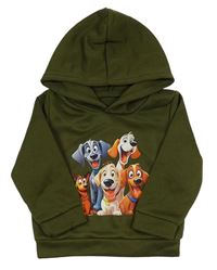 Khaki mikina s pejsky a kapucňou