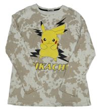 Béžovo-bílé batikované triko Pikachu 