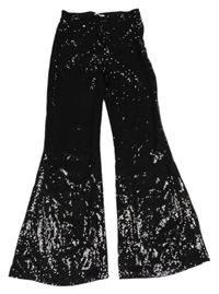 Čierne flitrové zvonové nohavice H&M