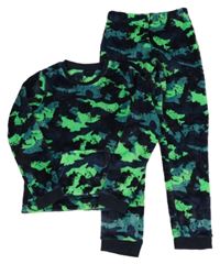 Tmavomodré chlpaté pyžama s dinosaurami Nutmeg