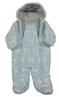 Svetlomodrá fleecová zateplená kombinéza s medvedíkmi s kapucňou M&S