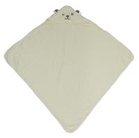 Smetanová chlupatá osuška s kapucí a medvídkem 