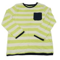 Limetkovo-bílé pruhované triko s kapsou Topolino